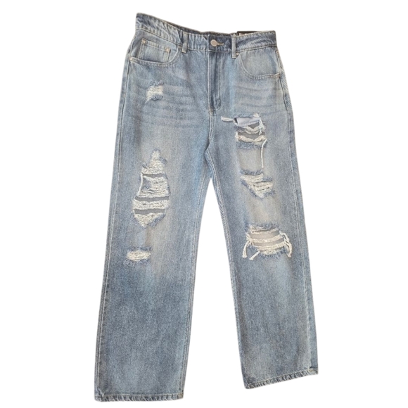 Blue Age Distressed Wide Leg Grunge High Rise Denim Jeans Size 9 NWT‎ - Picture 1 of 8
